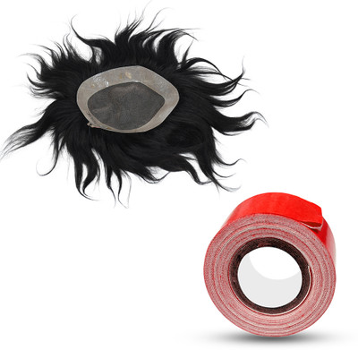 A H S 7x5 Monofilament hair Patch Human hair Wig With 5 Meter Red Patch Fixing Tape Hair Extension