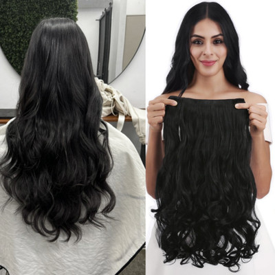NAZARIO Women's & Girl's Curly/Wavy Natural Black Clip And Go 25 inch Extension Hair Extension