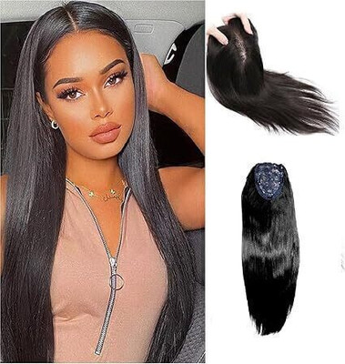 Getvock Real Silk Base Crown 3 Clip In  Toppers Black Hair Extension