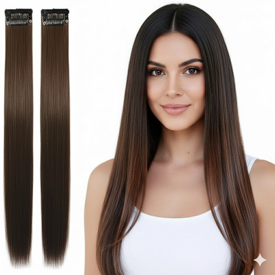 Ritzkart 20-Inch Medium Brown Synthetic Clip-on  Extensions (2 Pc ) Hair Extension