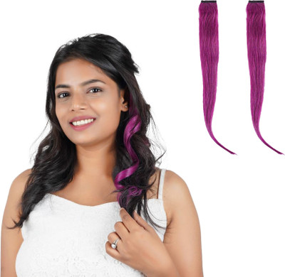 RefynHair Women Natural Human  Wine Colored 8 Inches. With Pack of 2 Highlighter. Hair Extension