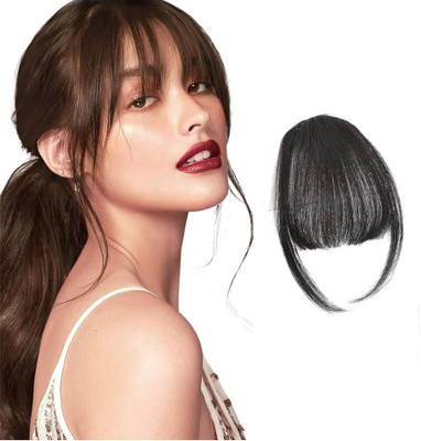 ZAPAKA Black Front Bangs Clip For Women  Accessories Air Fringe with Temples Hair Extension
