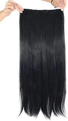 TRESS 5 Clip Based Synthetic Fiber Extension For Girls and Women (Black ,24 Inches) Hair Extension