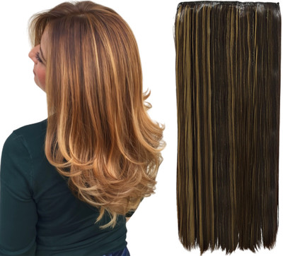 D-DIVINE Women's Clip Based Straight 5 Clip 24 inch With Golden Highlight Hair Extension
