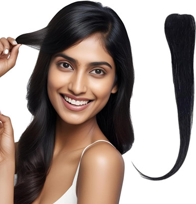 RefynHair Women Invisible 1 Clip Side Patch  Extension With 18 Inch Natural Brown Hair Extension