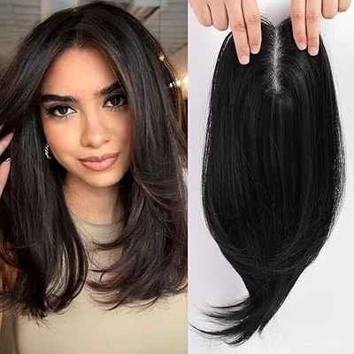 DreamExim Slip Based 3 Clip  Topper Extension/Crown  Closure Black Hair Extension