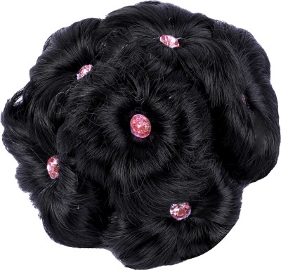 locklux Women's  Clutchers Juda Bun With Artificial Natural -Pearl 9 Flower Black Hair Extension