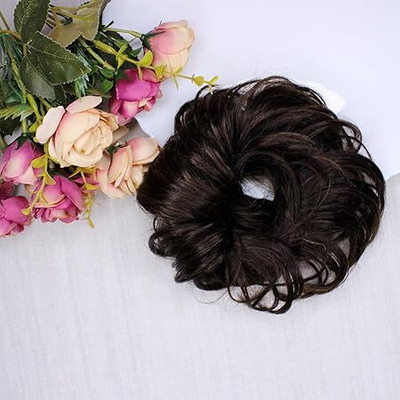 D-DIVINE Curly Wavy Human  Scrunchies With Elastic Rubber Hair Extension