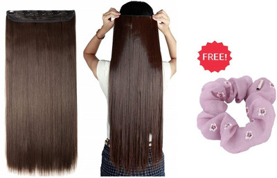 blush story Dark Brown Synthetic Straight  Extension for Women with Free Scrunchie Hair Extension