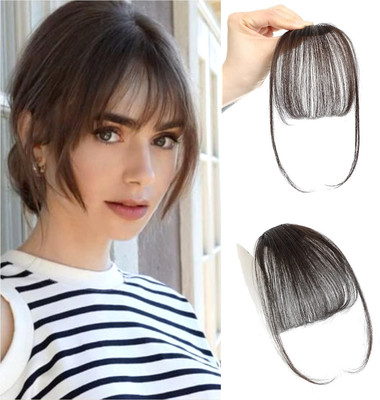 TRESS Thin Clip In Front Bang Fringe Forehead Piece For Females (Black) Hair Extension