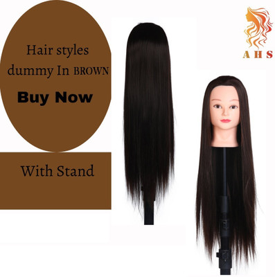 A H S Saloon Use Dummy for Styling And Practice Brown hair Dummy With Stand Set of 1 Hair Extension