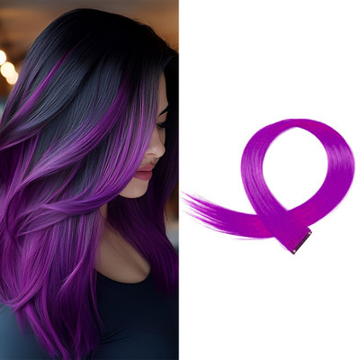 Views 2Pc Fake  Streak Colored Extension Highlighter (Purple) Hair Extension