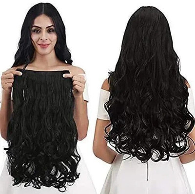 LAMANSH Women's Clip Based Curly / Wavy Black Synthetic  Extension / Natural Black Curly  Extensions Hair Extension