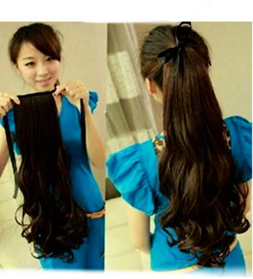 D-DIVINE Tie Up Synthetic Ribbon Ponytail  Extension (Brown) (22 Inch) Hair Extension