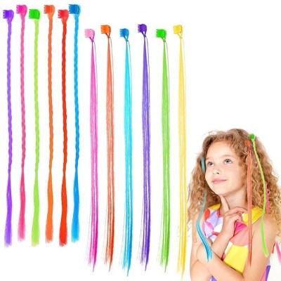 zeelpetal Rainbow Wig Braids Extensions  Styling Accessories for Baby Girls - 12 Pcs Hair Extension