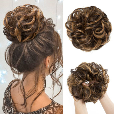 Sheetal Trader Large Messy Bun  Piece Wavy Curly Scrunchies Synthetic  Extensions Hair Extension