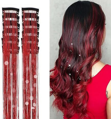 DreamExim 2Pcs  Tinsel Clip in Glitter Tinsel 24Inch  Tinsel (Red/2Pcs) Hair Extension