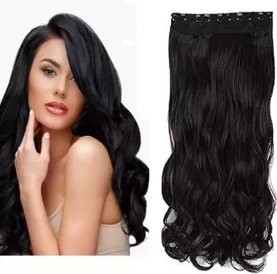 Blushia 5 Clips Curly Wave Clips in on Synthetic Extensions 24 Inch 120 Grams (Black) Hair Extension