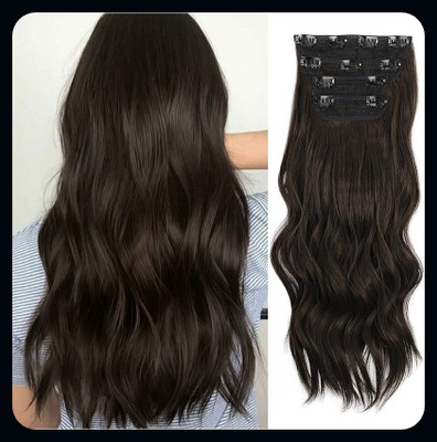 Hamsri 4PCS Dark Brown Synthetic Fiber Double Weft  Extension for Women Full Head-N Hair Extension