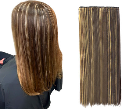 Blushia Golden Highlight 5 Clips Based 24 inch Straight Synthetic  Hair Extension