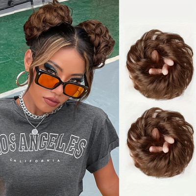 Chronex 2PCS Short Curly Synthetic  Buns - Messy Bun  Pieces for Women/Extension Hair Extension