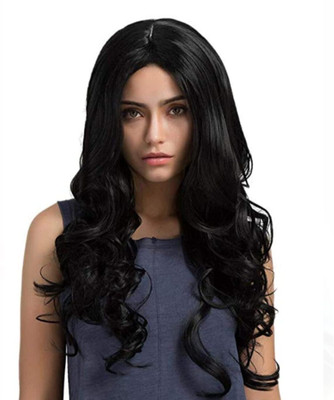 Blushia Black Color Long Curly and Wavy  Wig Hair Extension