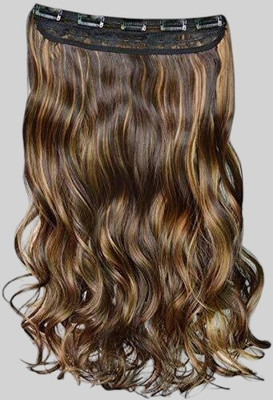 Chronex nEW 5 Clips Based 24Inch Highlighted Brown & Golden Wavy  Extension/ Wig Hair Extension