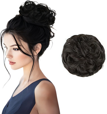 D-DIVINE 1PCS Messy Bun  Piece Synthetic  Extension With Elastic Rubber Black Hair Extension