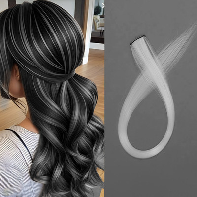 D-DIVINE 2 Pcs Single Clip Synthetic  Extension/Patch, 20 Inch (Silver) Hair Extension