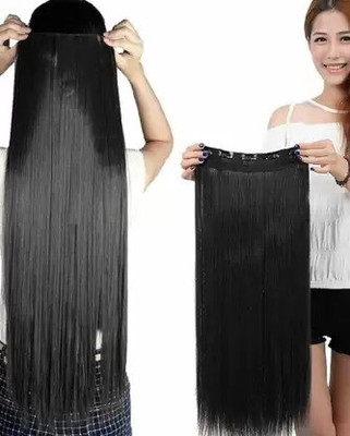 D-DIVINE 5 Clip Based Synthetic Fiber Extension For Girls and Women (Black ,24 Inches) Hair Extension