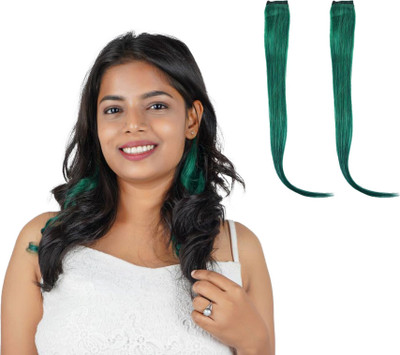 RefynHair Women Natural Human  Dark Green Color 12 Inches With Pack of 2 Hair Extension