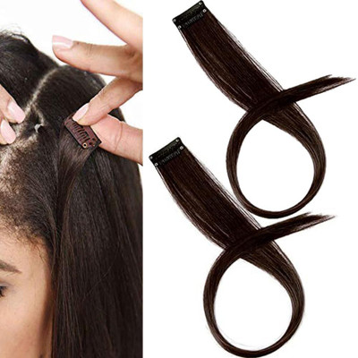 Getvock 2 Pcs Single Clip Synthetic  Side Covers Up Extension/Patch (Natural Brown) Hair Extension