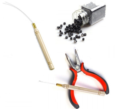 A H S Pliers Pulling Hook Bead Device Tool Kits with 500pcs Micro Ring Black Set of 1 Hair Extension
