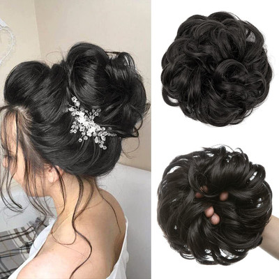 Sheetal Trader Large Messy Bun  Piece Wavy Curly Scrunchies Synthetic  Extensions Hair Extension