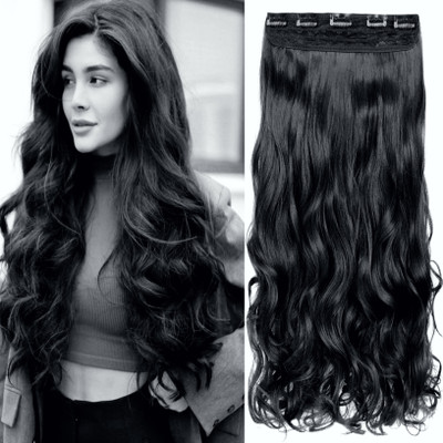 NAZARIO Women's & Girl's Curly/Wavy Natural Black Clip And Go 25 inch Hair Extension