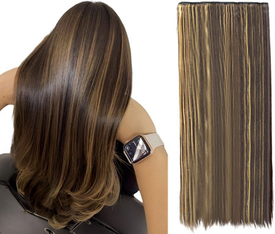 D-DIVINE Women's Clip Based Straight 5 Clips 24 inch With Golden Highlight Hair Extension