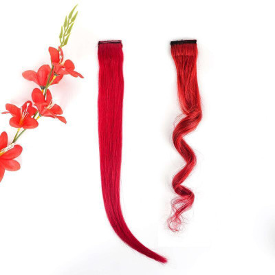 RefynHair Women Natural Human  Red Colored 14 Inches. With Pack of 2 Highlighter. Hair Extension