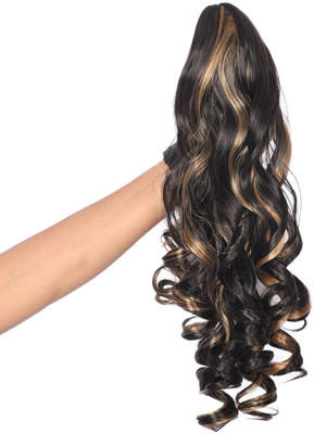 A B S Golden Brown Highlight Ponytail Extension | 24 Inch | Clip-On | Curly Look Hair Extension