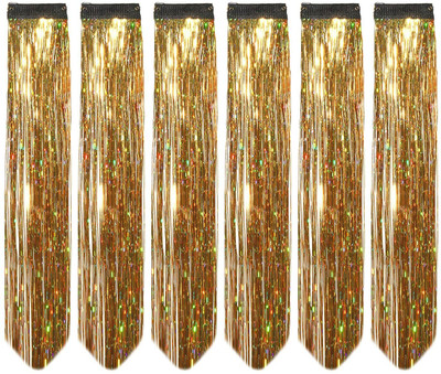 D-DIVINE 6pc Glitter  Streak/ Extensions For Women (GOLD) Hair Extension