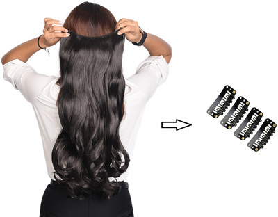A B S Synthetic Clips-ins Curly hair Extension With 4 Piece W Snap Clips (Black) Hair Extension
