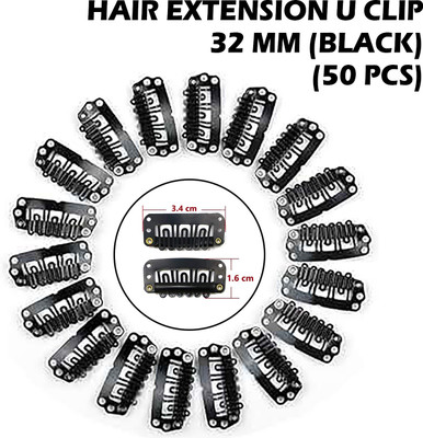 LeModish U Shape Clip For Extension Weft Wigs 32Mm- Black - 50Pcs Hair Extension