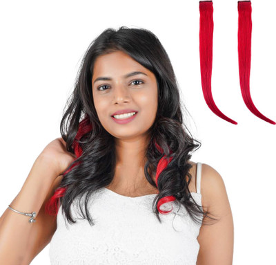 RefynHair Women Natural Human  Red Colored 16 Inches. With Pack of 2 Highlighter. Hair Extension