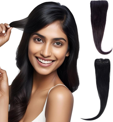RefynHair Women Invisible 1 Clip Side Patch  Extension With 16 Inch Natural Black Hair Extension