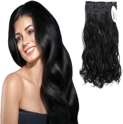 SkyHair BLACK 5 Clips based Curly Wavy PREMIUM Matte Finish Hair Extension