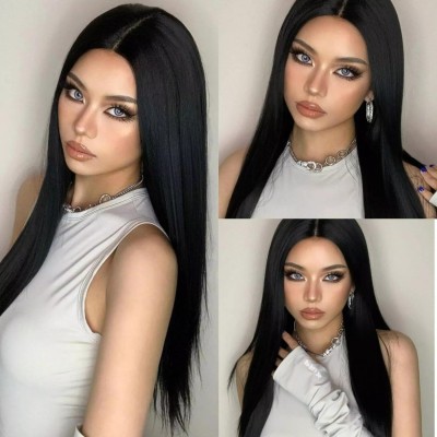 Hamsri Black Straight long Middle Part Long  Wig For Women Hair Extension