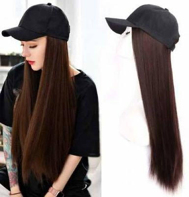 Hamsri NEW Stylish Baseball cap with hair wig attached Long Mixed  For Women & Girl Hair Extension