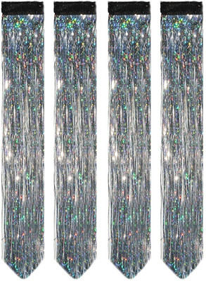 D-DIVINE 4pc Glitter  Streak/ Extensions For Women (SILVER) Hair Extension