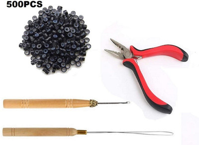 A H S Pliers Pulling Hook Bead Device Tool Kits with 500pcs Micro Ring (Black)Set of 1 Hair Extension