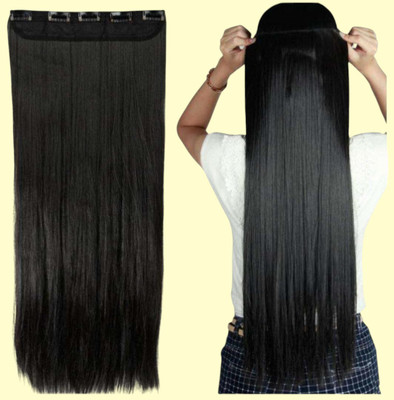 Chronex NEW 5 Clips Based 24Inch Straight/Wavy Full Head  Extension/Wig (Black) Hair Extension