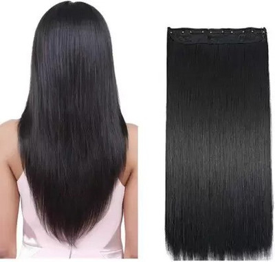 D-DIVINE Superb 5 Clips Based Extension For Girls and Women (Black ,24 Inches) Hair Extension